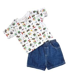 Vintage Baby Outfit Carter's Cherokee Car Mechanic Tool T-Shirt & Shorts Set 12M